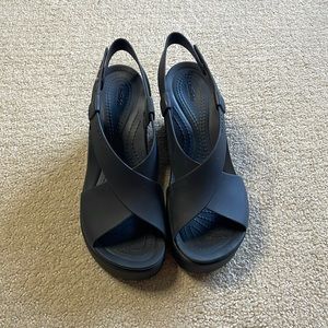 Black croc wedges